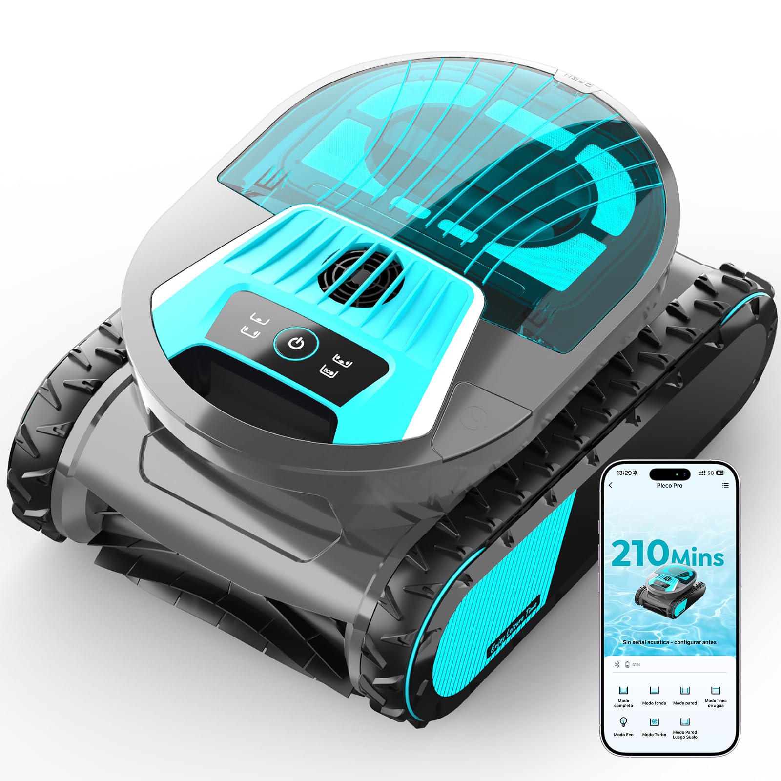 (2026 Upgrade) Pleco Pro Robot Limpiafondos Piscina, 7 Modos, Control App Planificación Inteligente, Limpieza De Fondo, Paredes Y Línea De Agua, 210 Min Autonomía, para Piscinas de hasta 200 ㎡