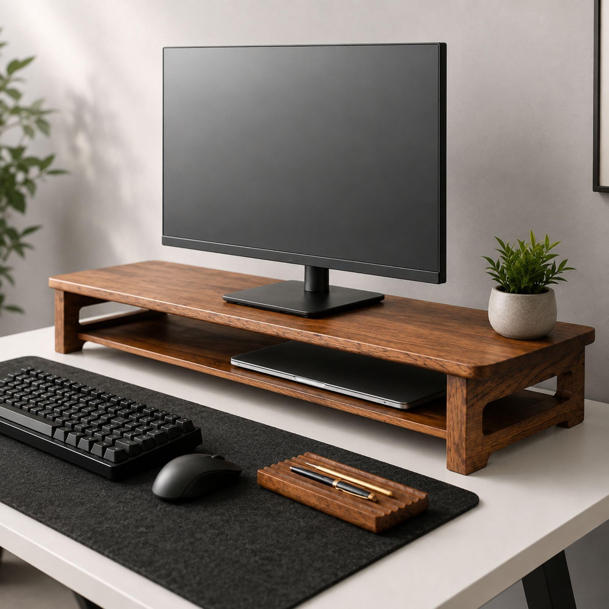 Sheesham Wood Monitor Stand for Desk with Storage Organizer, Long Wooden Monitor Riser for Computer, Laptop, iMac, Printer & TV, Ergonomic Desktop Monitor Stand for Home Office Study Table, Heavy Duty (66 x 20 x 10 cm)-image-44