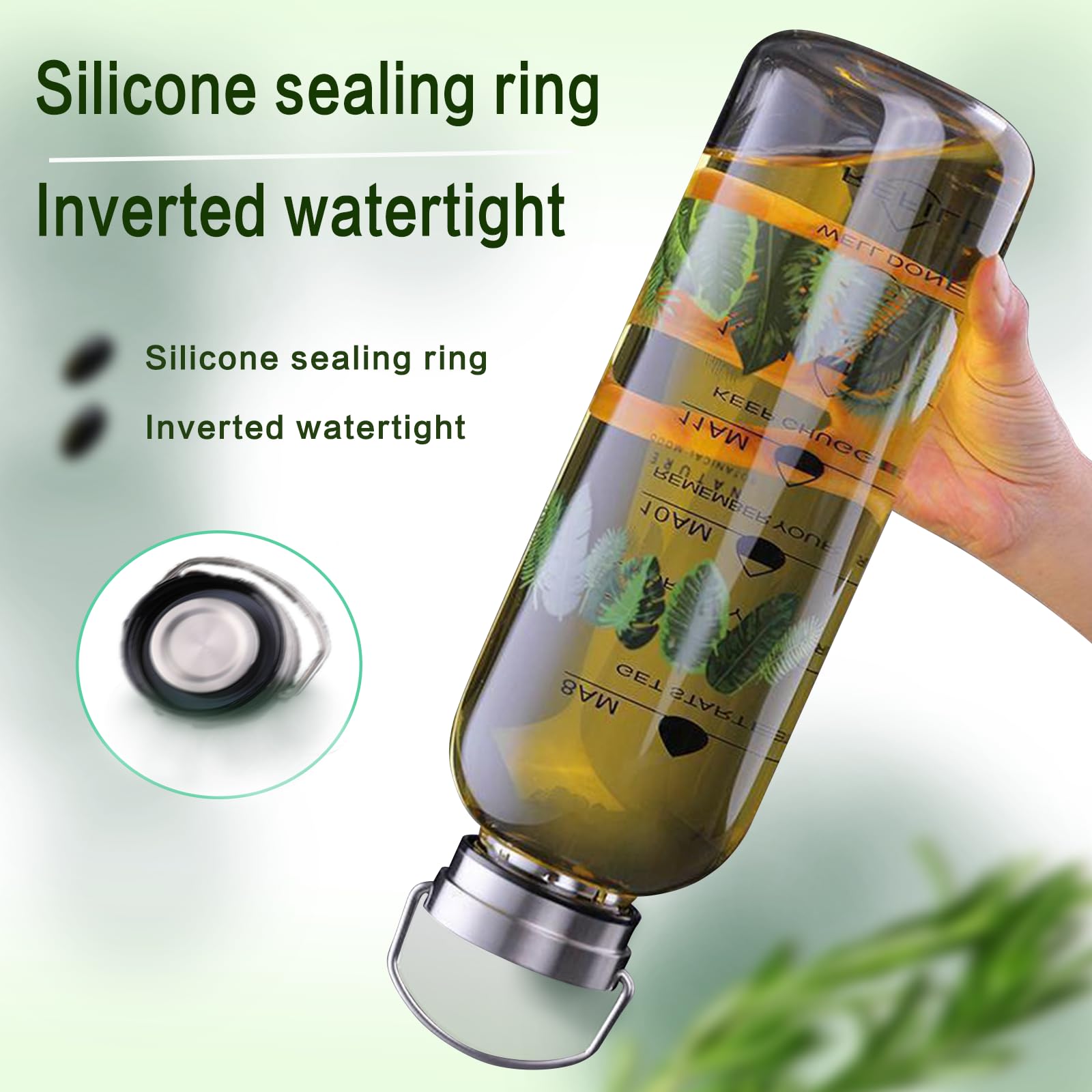 Botella de agua grande de vidrio de 2 litros con marcas motivacionales de ingesta diaria de agua, botella de bebida, botellas de vidrio de boca ancha reutilizables de 64 onzas con funda de asa