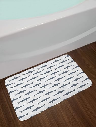 Miniatura 2 de Ambesonne Tapete de baño de animales marinos, tiburones que nadan con siluetas horizontales poderosas y peligrosas, tapete decorativo de baño de