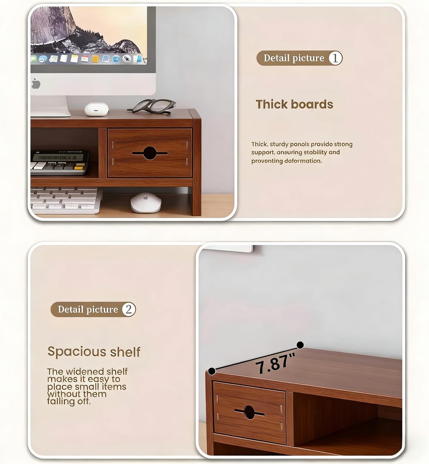 Monitor Stand Riser with Drawer & Pen Holder, Solid Wood Desktop Organizer with Keyboard Storage, Ergonomic Computer Stand for Desk, Space-Saving Monitor Shelf for Home Office Dorm (Walnut)