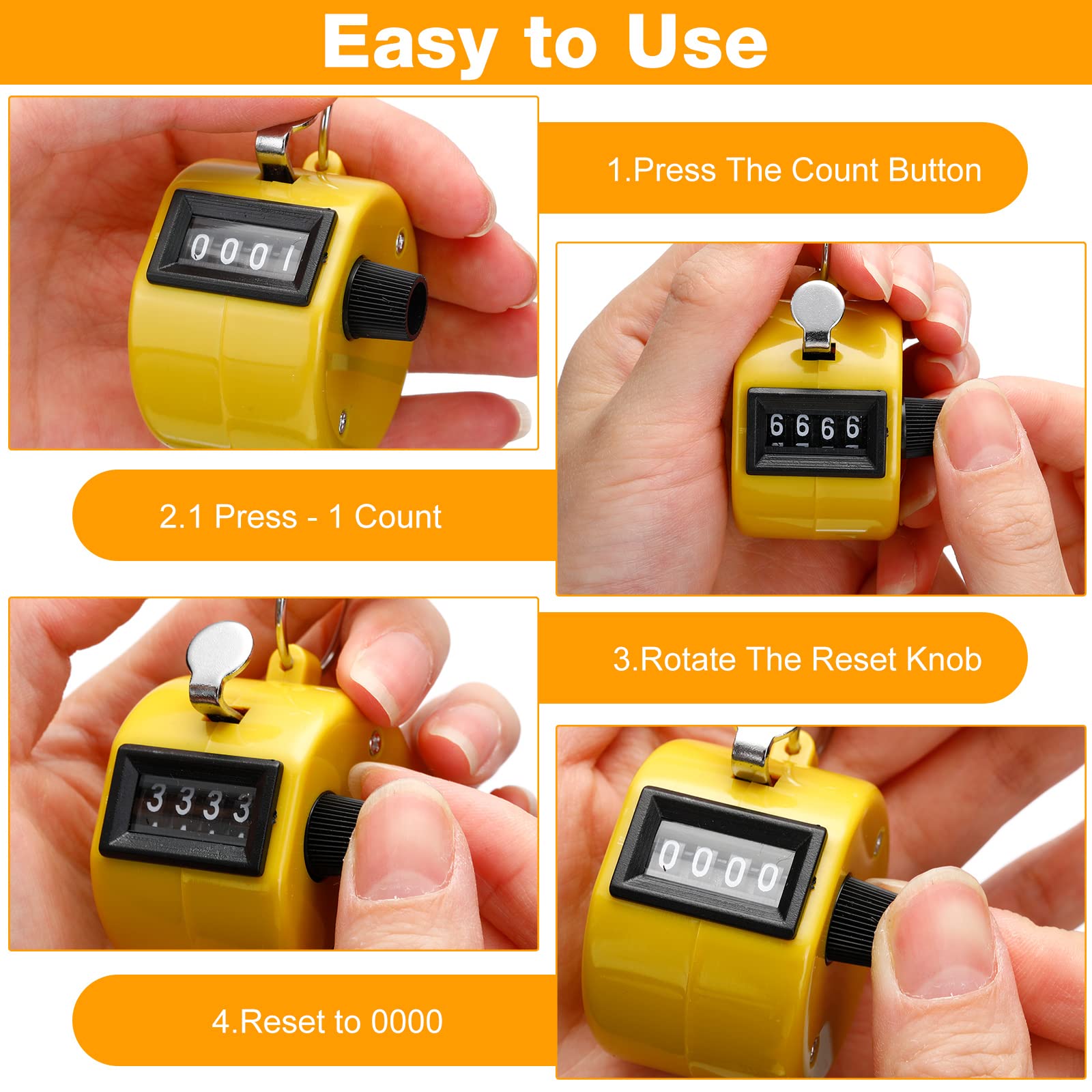 Hoteam Contador de mano con 4 números digitales, contador de tono mecánico de mano, para entrenar, tejer, gente, regazo, pesca, golf, deporte, remo, evento escolar