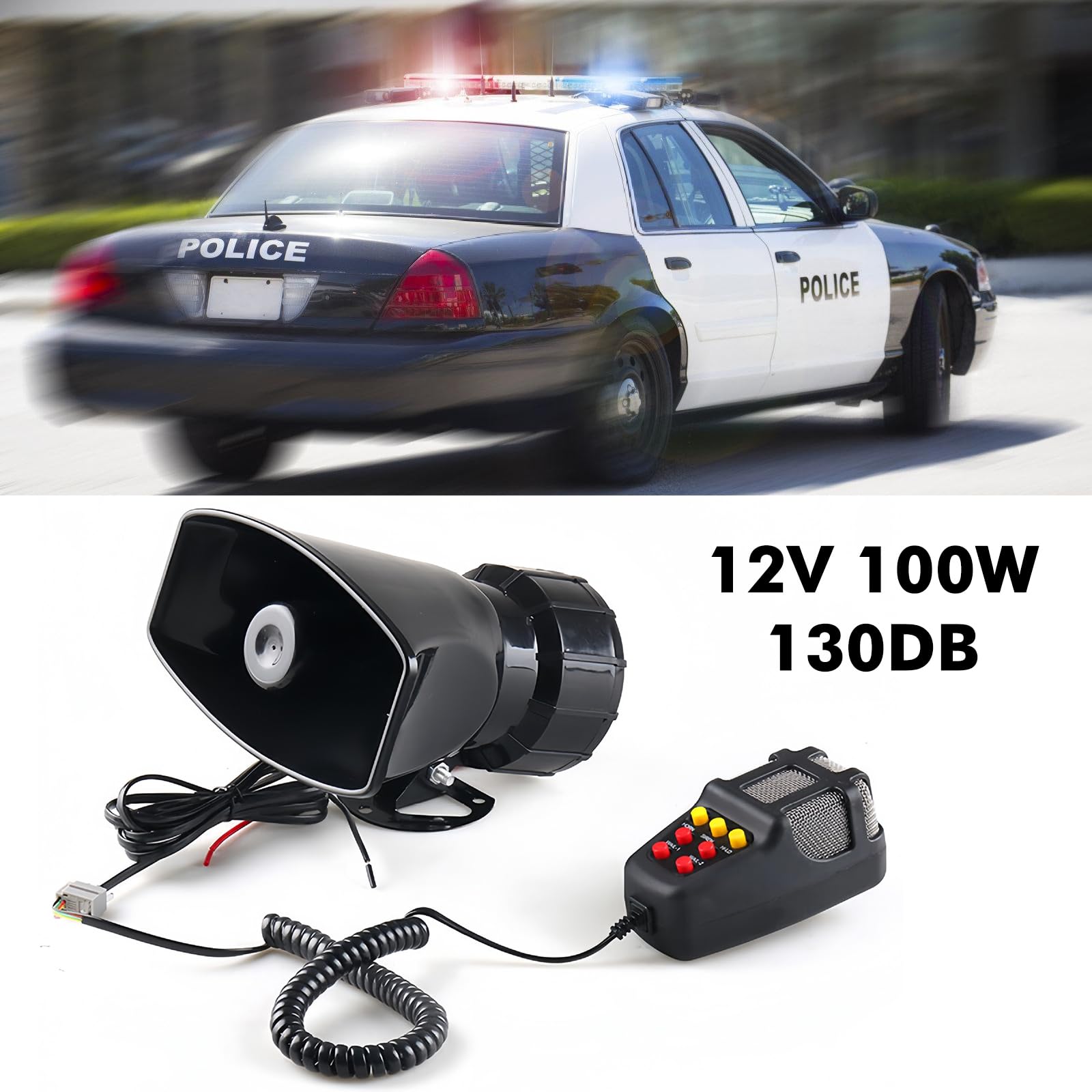 Sirena Autos,12V 100W Sirena Senzas Fili,Audio Autos Sirena,Sirena Per Auto Con 7 Toni,7 Tono Sound Car Sirena,Altoparlante Per Sirena Per Auto,Moto,Camion,Barca