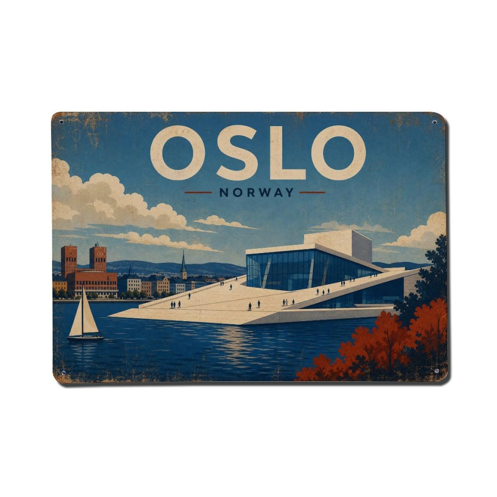 Retro Travel Norway Oslo Metal Tin Sign