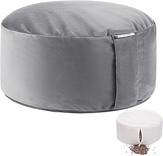 Zafu Buckwheat Meditation Cushion Floor Pillow 12.5"x12.5" - Meditation Pillow for Sitting on Floor, Zafu Yoga Meditation Accessories for Adults and Children (Gray)