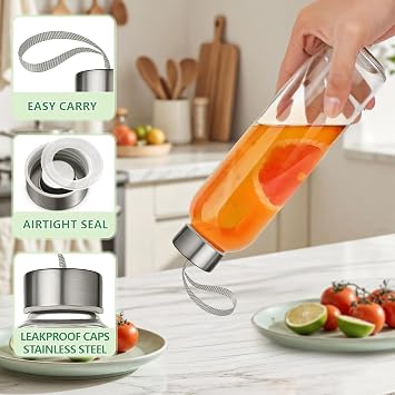 UPBUD 12 Pack 18oz Clear Glass Bottles for Juicing with Airtight Caps
