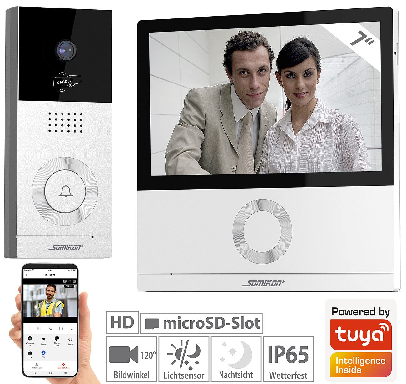 Somikon Videoklingel: Full-HD-Video-Türsprechanlage mit 17,8-cm-Touchscreen (7"), WLAN, App (Türsprechanlage mit Kamera, Videosprechanlage, IP)
