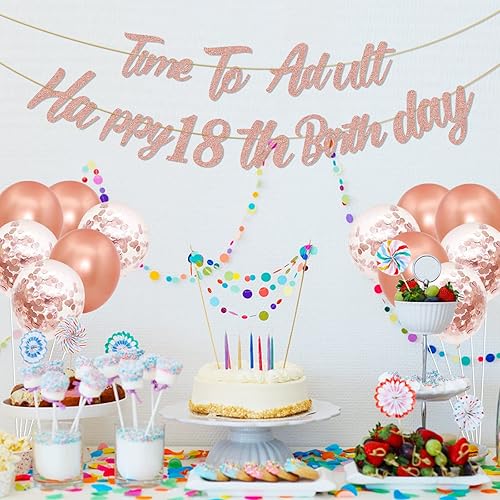 Miniatura 5 de Decoraciones de cumpleaños número 18 de oro rosa para niñas, pancarta de cumpleaños número 18, banda de cumpleaños 18, tiara de 40 pulgadas, número