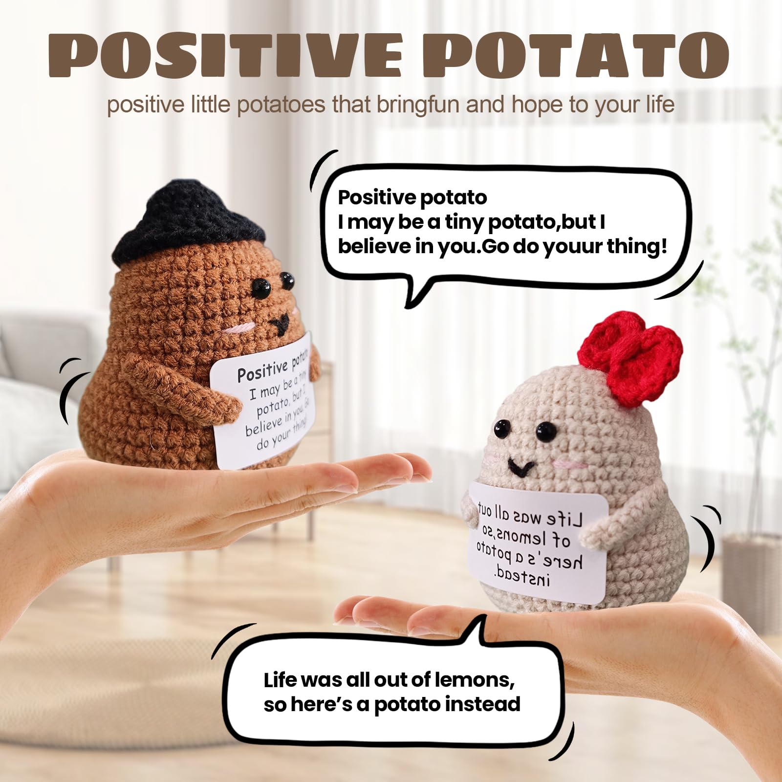 Mini Girasol Positive Potato Pocket Hug | Muñeco Tejido A Mano Con Tarjeta De Energía