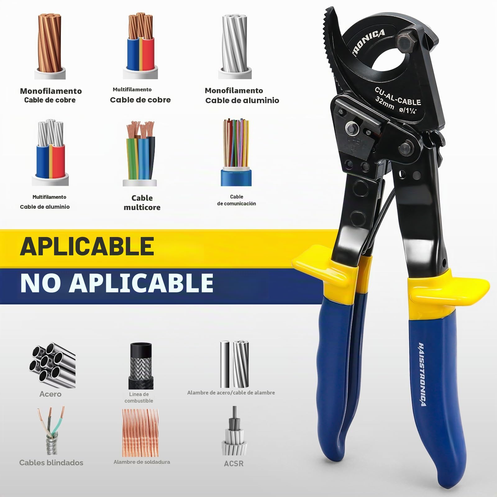 Haisstronica Cortadores de cables resistentes para aluminio y cobre hasta 500 Kcmil