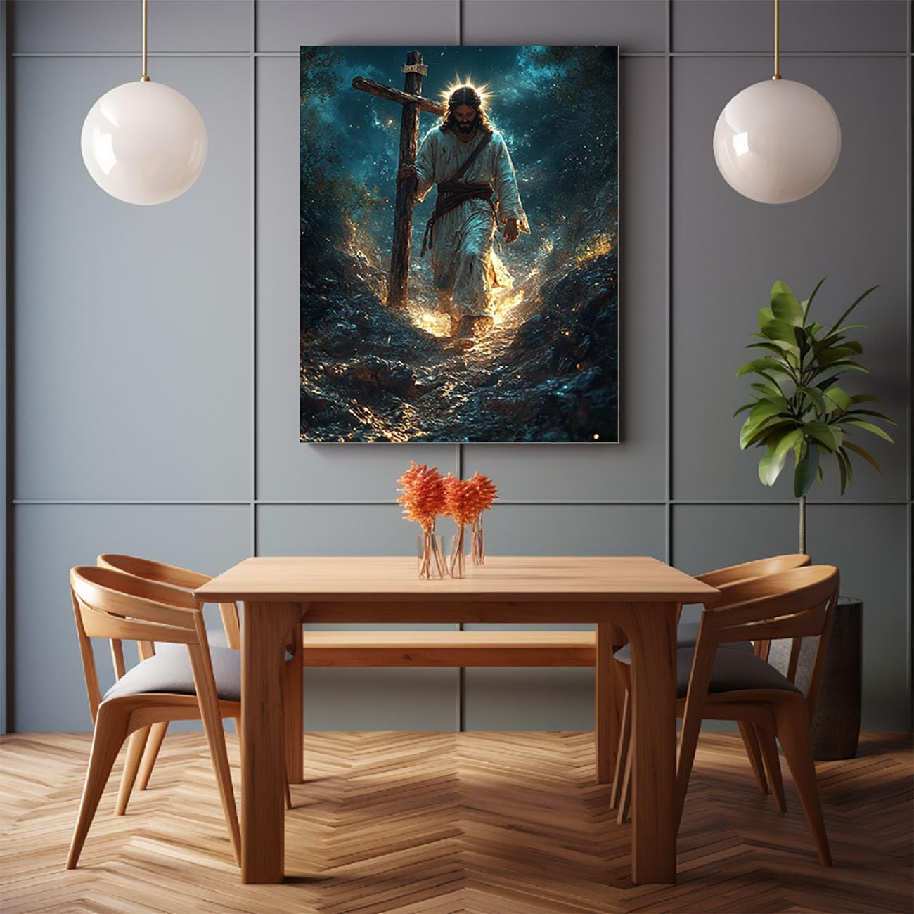 WIKEO Religijne obrazy na płótnie Jezus Jezus na obrazach cierpienie plakat nowoczesne obrazy drukuj sztuka ścienna obraz sypialnia biuro (złoto 4)-40 x 60 cm oprawione