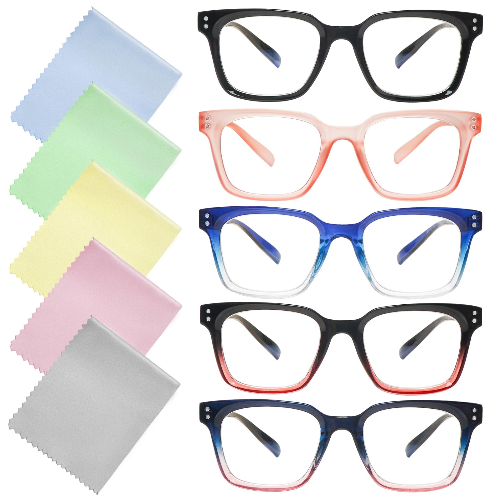 Ronecool 5 Pack Reading Glasses for Women Men Blue Light Blocking Computer Readers With Spring Hinge