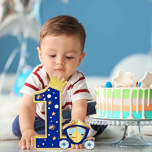 Miniatura 6 de Amyhill Letrero de madera con el número 1 de príncipe para el primer cumpleaños, centro de mesa de primer cumpleaños, decoración de fiesta de primer