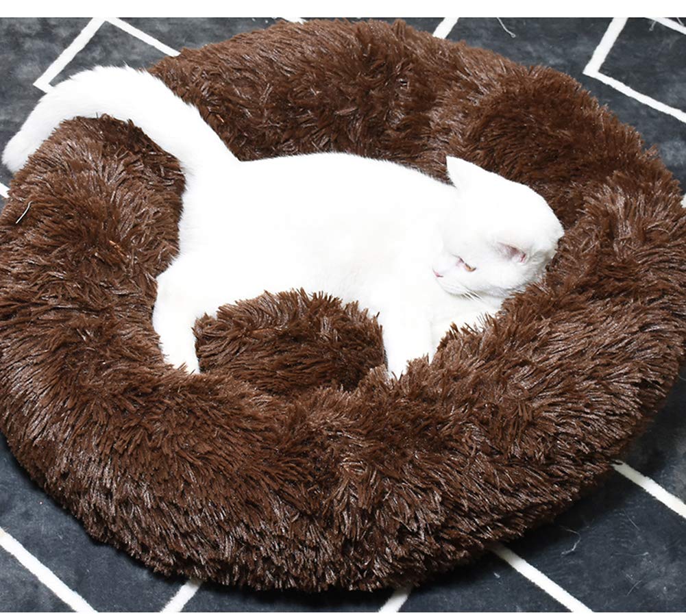 HANHAN Cama Para Perro De Piel Sintética Grande Con Forma De Donut Redondo Para Mascotas, Cojín Suave, Cálida Cama Para Perro Golden Retriever (80 Cm), Color Marrón Claro