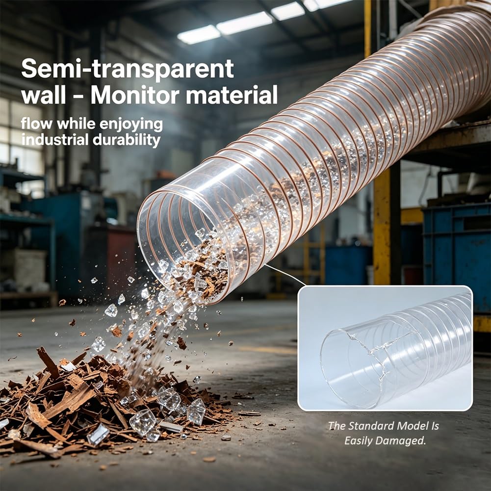 Manguera de vacío flexible de PU, reforzada con alambre de cobre, resistente al desgaste y a las torceduras, manguera de extracción de polvo antiestática for separador de polvo(2m*D-100MM/4")