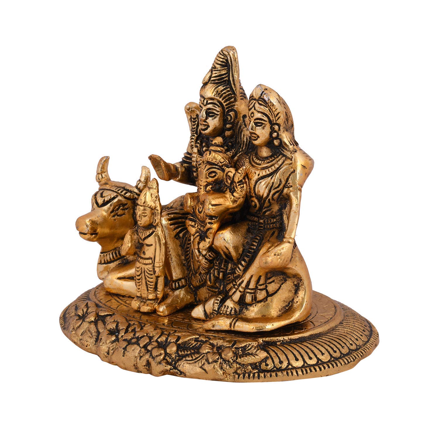 AONA Metal Lord Shiva Parvati Kartikeya and Ganesha Murti Shiv Family Parivar Idol Statue for Home Décor Mandir Temple Gift Showpiece Gold Height 4 Inches - Image 2 thumbnail