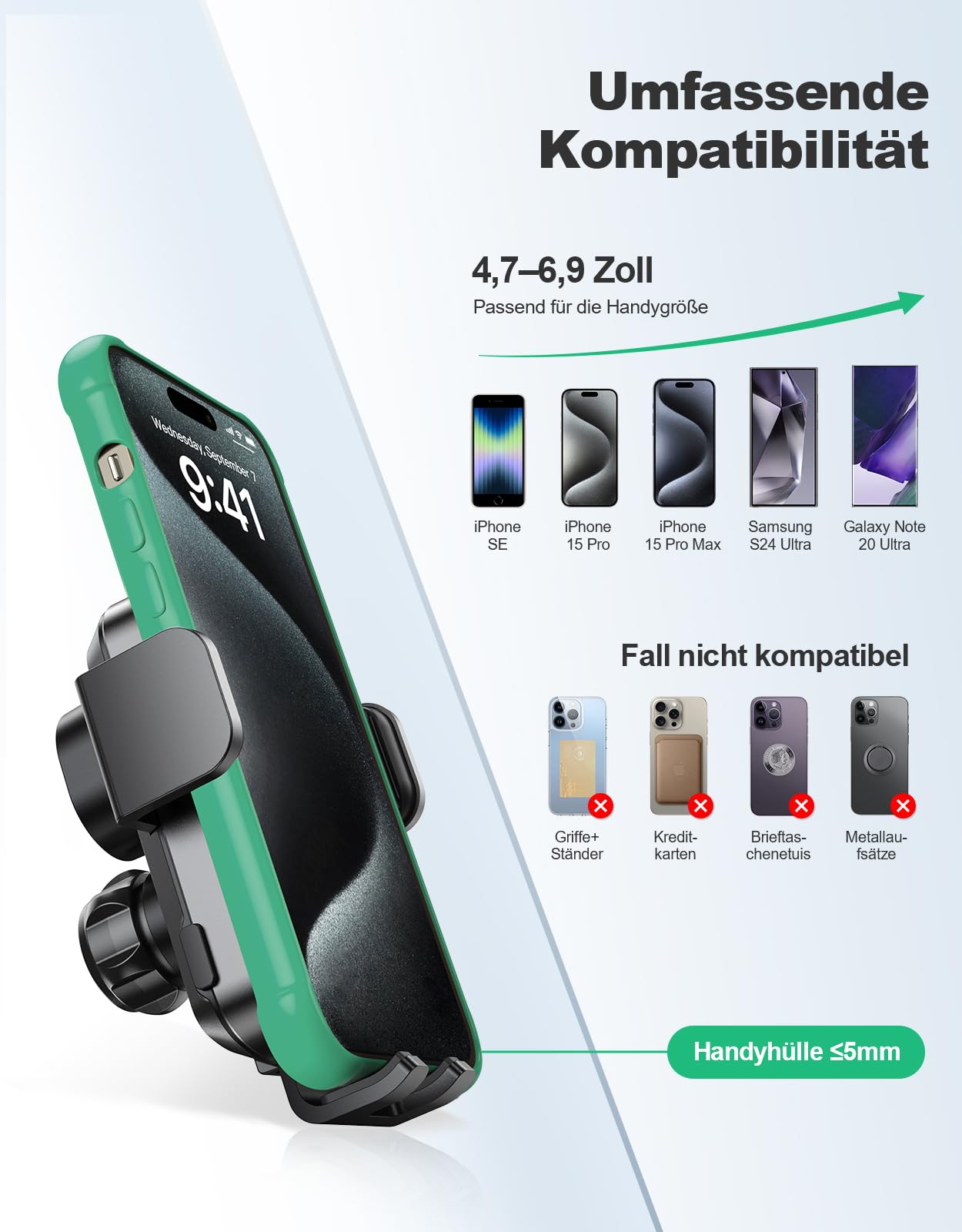 Glangeh 15W Schnelles Laden Handyhalterung Auto mit Ladefunktion, Automatischer Klemmung Induktive Ladestation Auto für Lüftung+ Saugnapf, Kompatibel mit iPhone 17/16/15, Galaxy S24/S23 Ultra