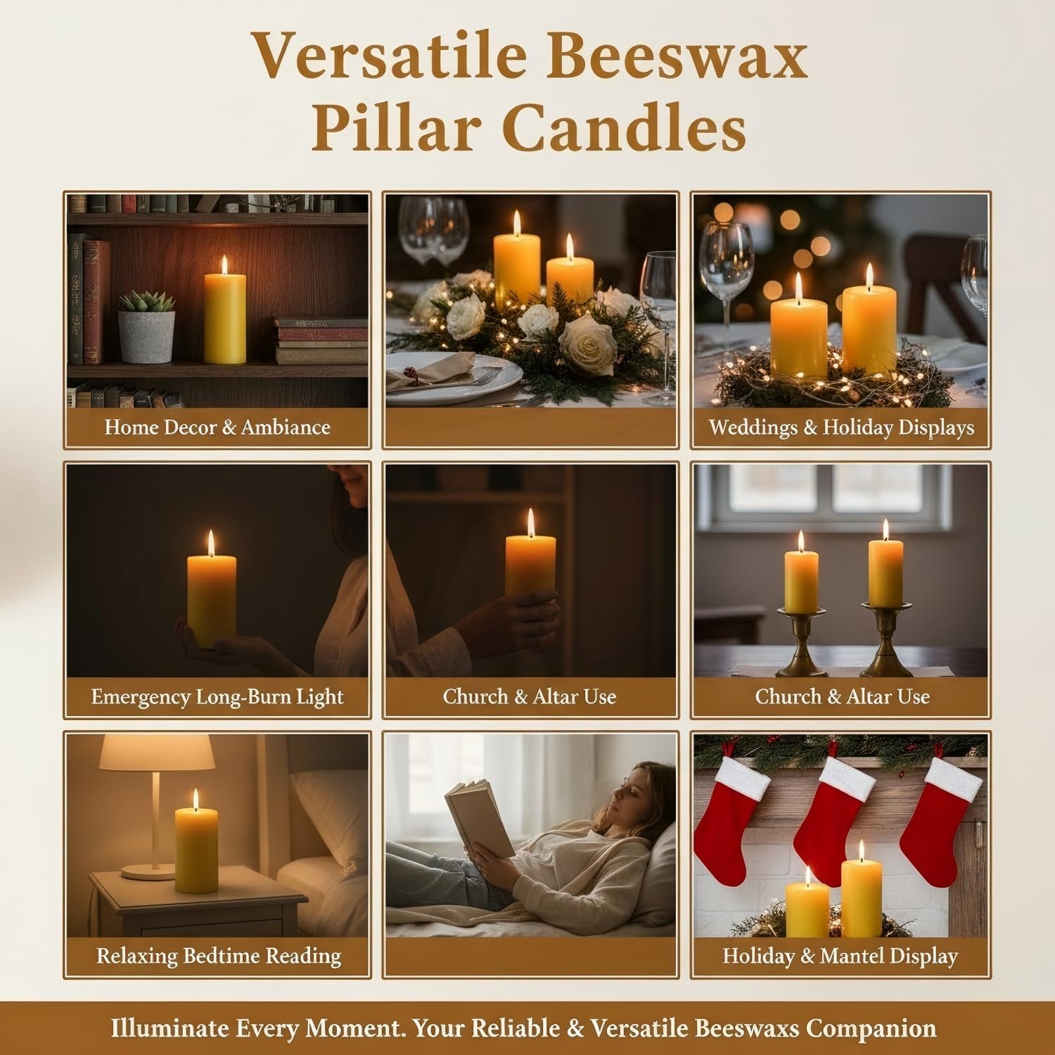 Natural Beeswax Pillar Candles 4 Packs, Non Toxic Beeswax Candles-140 Hours Long Burning, Organic Emergency Bees Wax Candles for Home, Paryer, Parties, Unscented Dripless Smokeless Candles, 2x4in