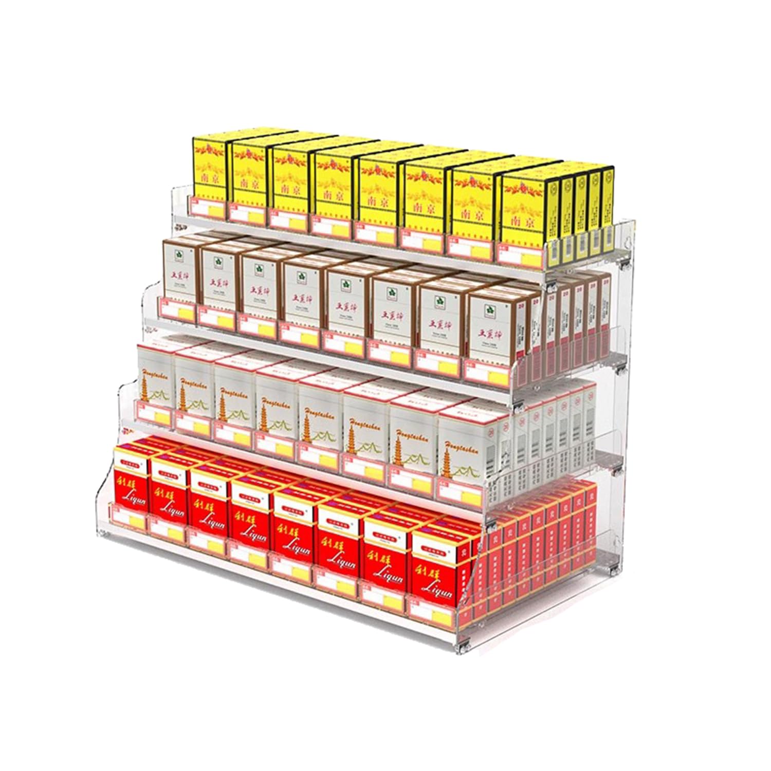 IEOWY 4-Layer Acrylic Tobacco Display Rack with Auto-Push System, Cigarette & Cigar Holder for Convenience Stores & Retail, 6 Columns, Efficient Merchandising Solution