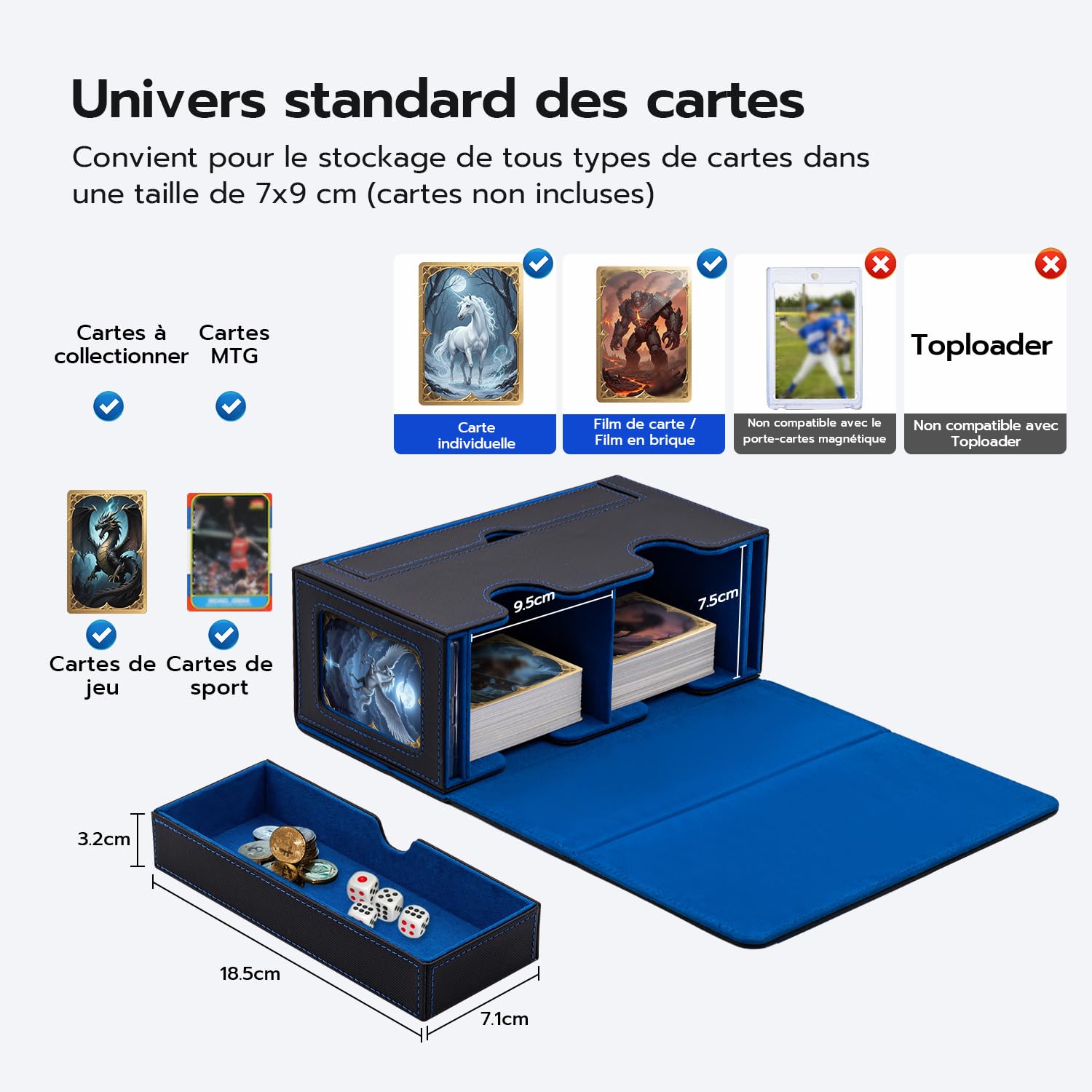 Wigearss Boîte à Cartes MTG En Cuir PU Premium - Jusqu'à 310 Cartes + Dés + Affichage - Rouge & Noir Élégant