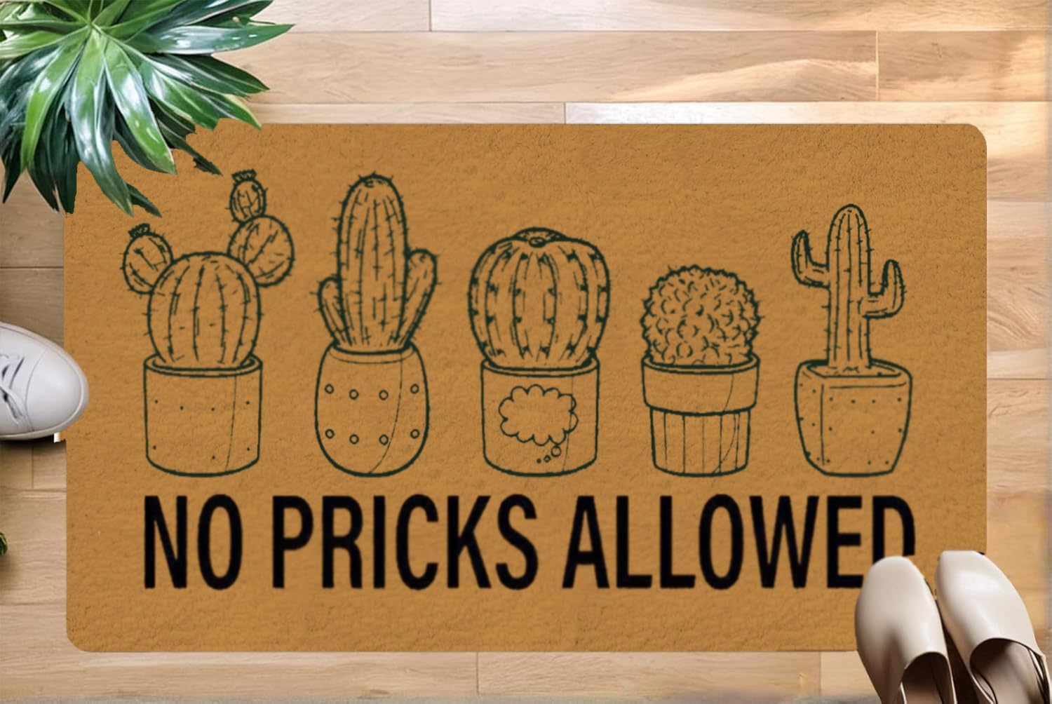 Welcome Mats for Front Door Spring Summer Door Mat No Picks Allowed Cactus Plant Doormat Indoor Outdoor Entrance Funny Floor Porch Mat Non Slip Rubber Rugs for Home Entry,Kitchen,Bathroom,Summer Decor