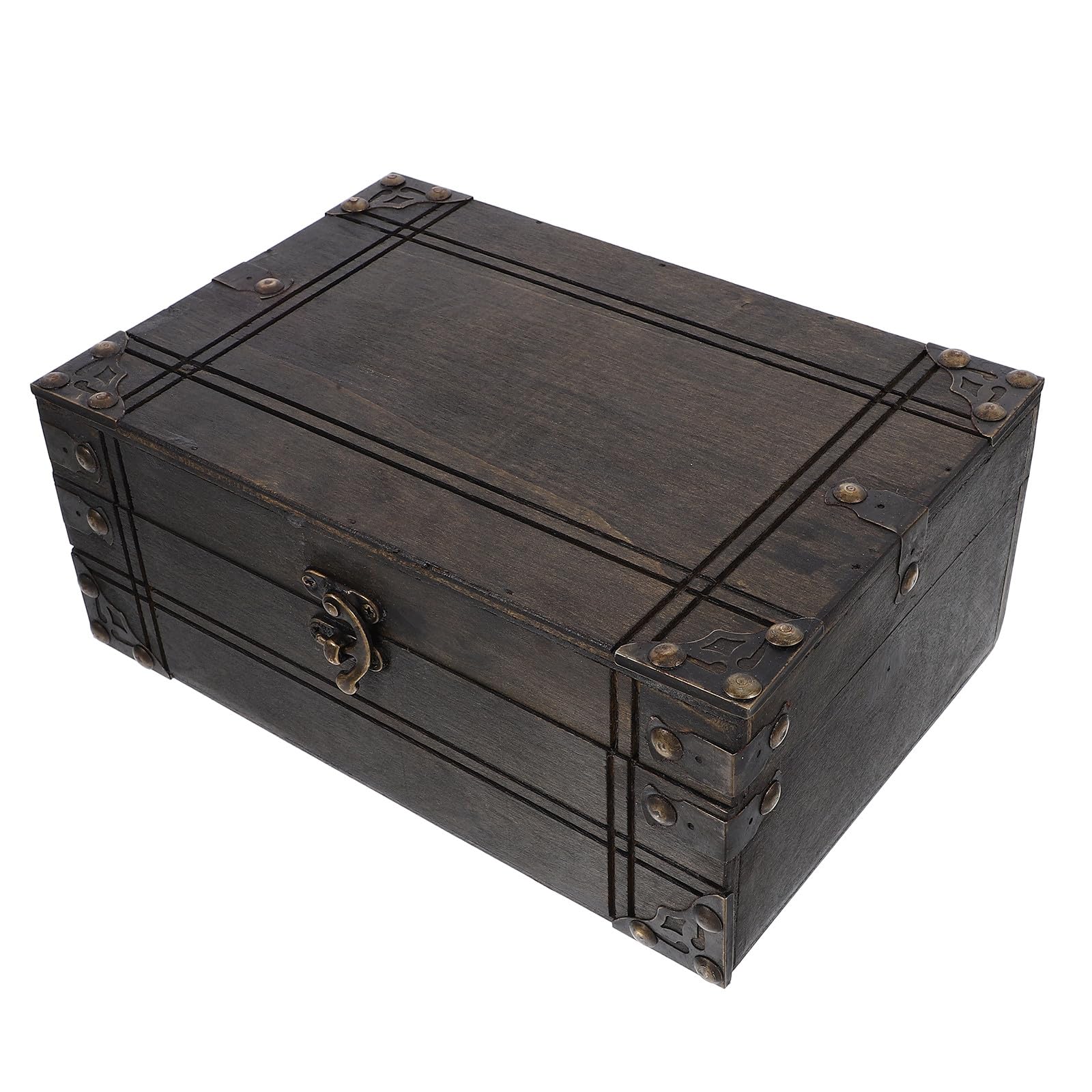 Boîte à bijoux en bois marron vintage aux finitions artisanales