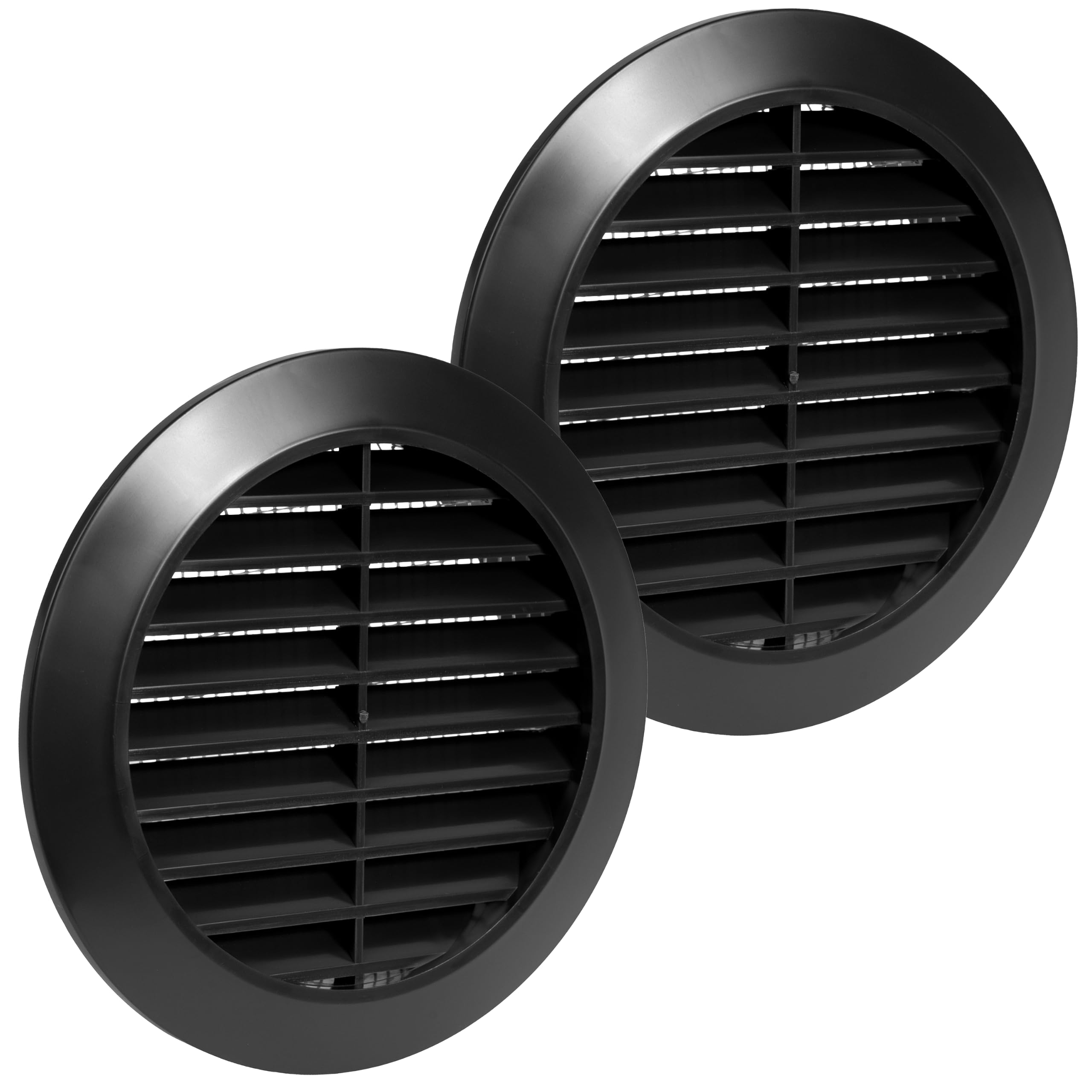 ECOPRO VENT Black 90mm Vent Cover, Plastic Air Vent Covers for Walls and Ceiling, 2-Pack, Round Lightweight Tumble Dryer Vent Cover w/Nylon Mesh Screen and One-Way Louvres, Indoor & Outdoor Use