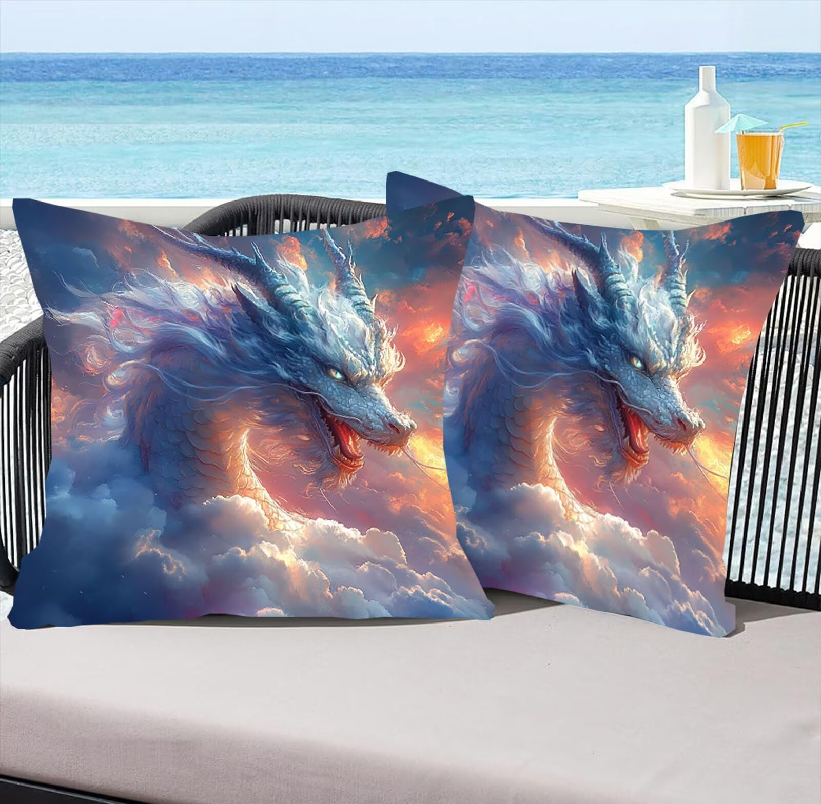 Drachen Aksamitna poszewka na poduszkę 60 x 60 cm, 2 sztuki w zestawie poszewka na poduszkę na sofę, dekoracyjne poduszki na kanapę, kwadratowa poszewka na poduszkę z ukrytym zamkiem błyskawicznym, do