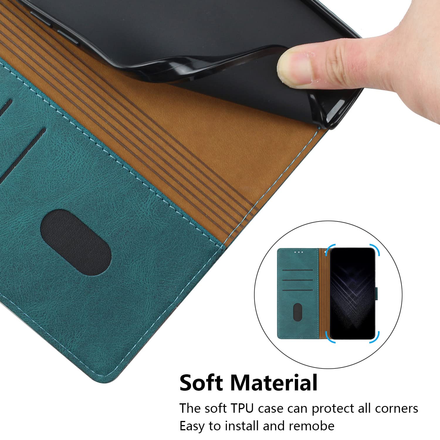 Cover Nokia G21/G11 HualuBro A Libro Con Portafoglio E Chiusura Magnetica - Pelle PU Nera - 5