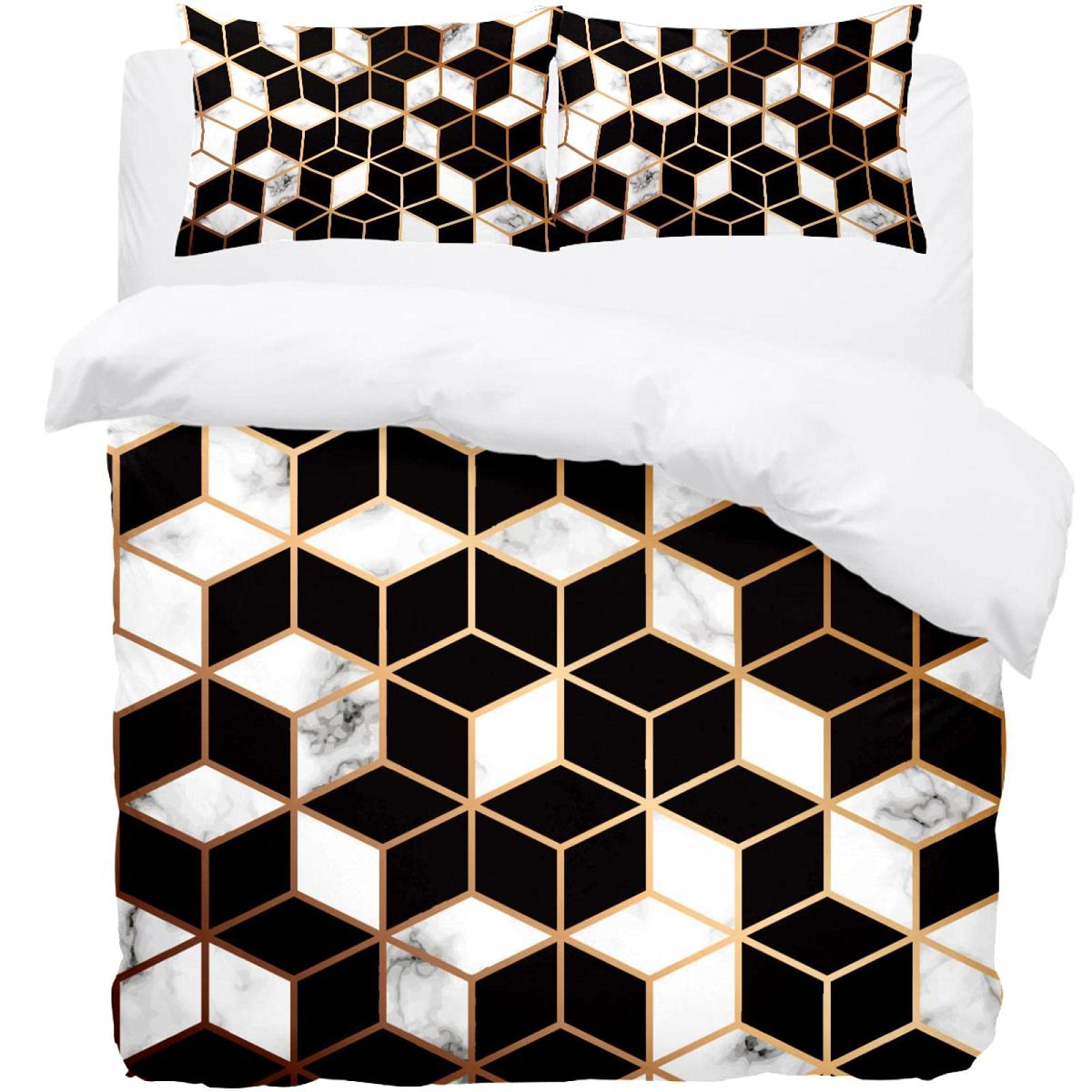 Parure de lit simple 3 pièces avec housse de couette motif géométrique noir et blanc