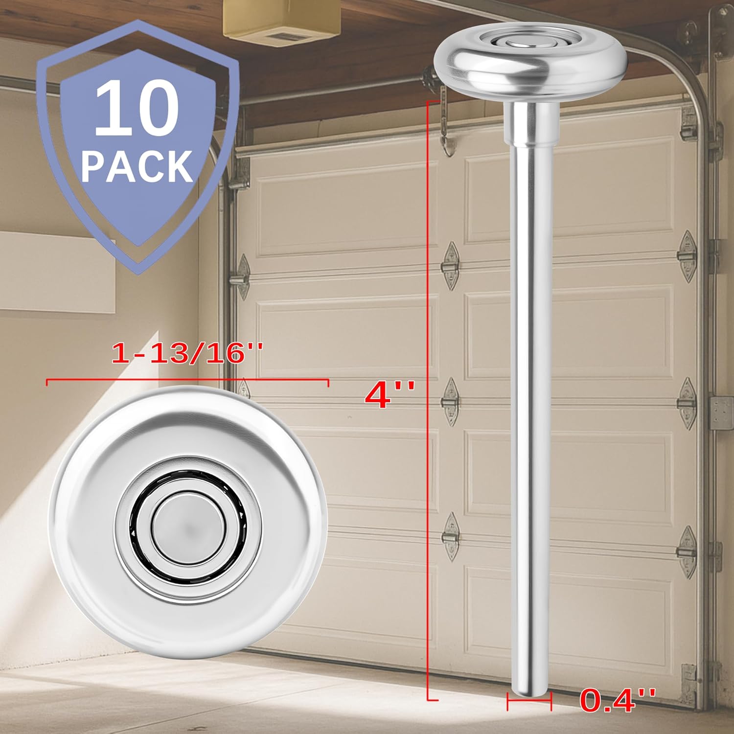10-Pack 4" Stem 1.8" 10 Balls Steel Garage Door Rollers for 2" Garage Track, Quiet Durable High Load Commercial Wheels Precision Bearings