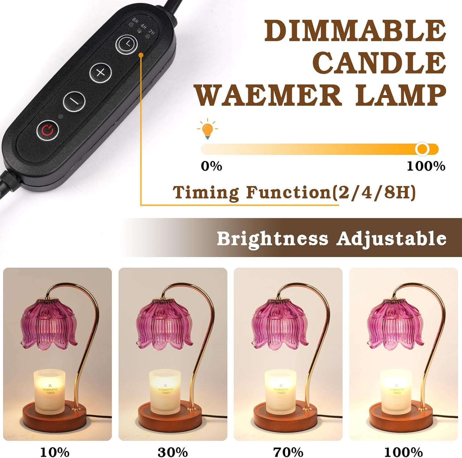 Funslive Purple Candle Warmer Lamp with Timer, Birthday Gifts for Women, Mom, Female Friend, Flower Candle Warmer Gifts, Vintage Lamp Decor for House Warming Gifts