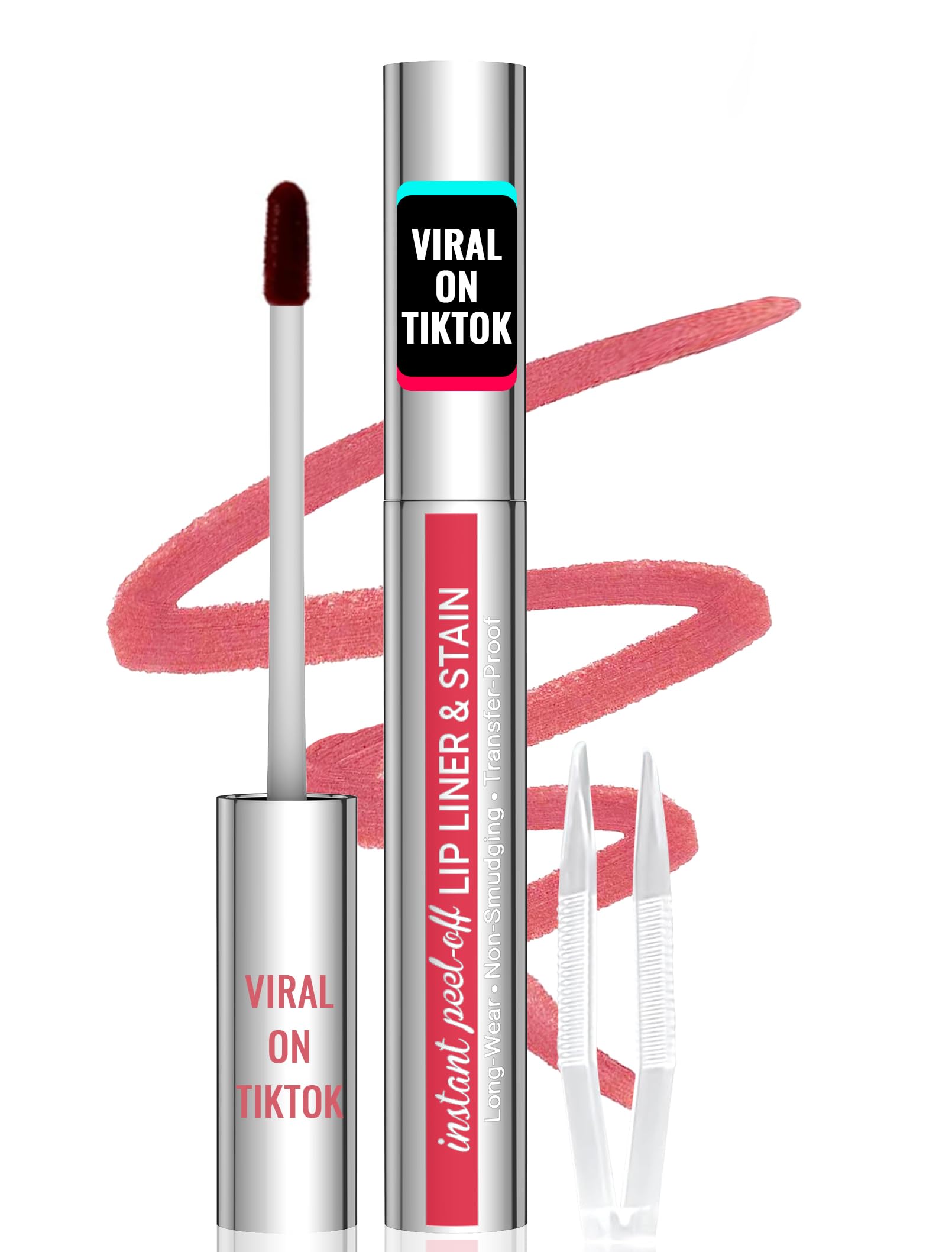 Lip Stain - Lip Liner Stain, Peel Off Lip Stain with Tweezer, Natural Long Lasting Lip Stain Peel Off, Waterproof, Easy to Use, Stay On All Day, Nude Pink