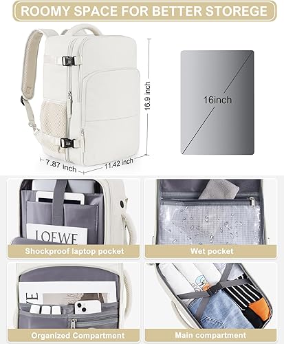 Miniatura 6 de Beraliy Mochila de viaje para hombres y mujeres, mochila de transporte aprobada por aerolíneas, mochila para portátil de 16 pulgadas, Púrpura claro