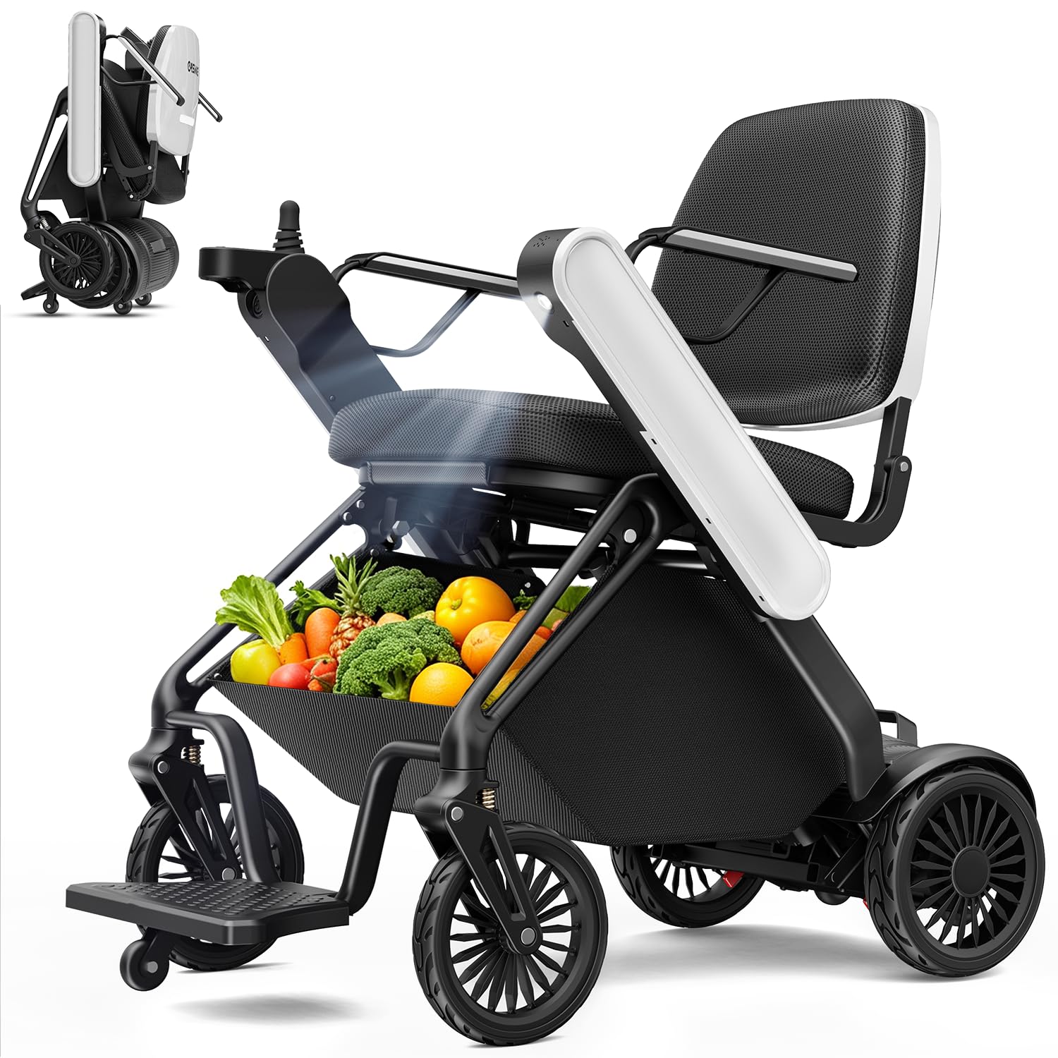 F10 Silla De Ruedas Eléctrica De Plegado Automático Ligera 18Kg, Plegado Con Una Sola Tecla, Autonomía 23-46 km, All Terrain Silla De Ruedas Eléctrica para Adultos (Blanco, Amperio-hora, 12)