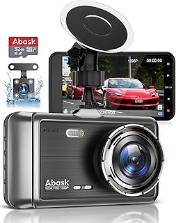 ABASK Dash Cam Front Rear Camera with 32G SD Card 1080P FHD Dual Car Camera 4'' IPS dashcams for car with Night Vision 170° Wide Angle WDR G-Sensor Parking Monitor Loop Recording Motion Detector