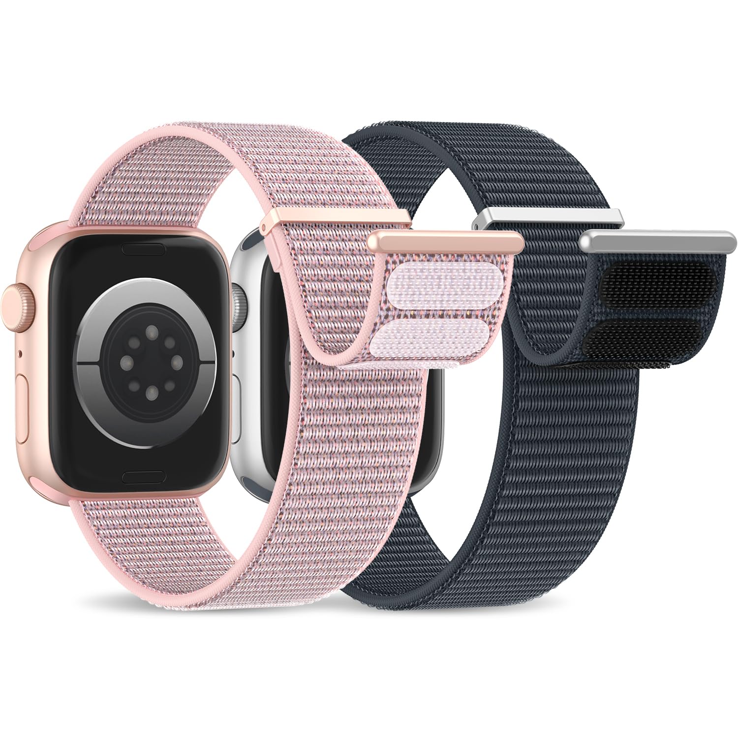 2 Stück Nylon Armband Kompatibel mit Apple Watch Armband 40mm 41mm 42mm 38mm 46mm 45mm 44mm 49mm Gewebtes Klettverschluss Sport Loop Armbänder für iWatch SE Ultra Series 10 9 8 7 6 5 4 3 2 1