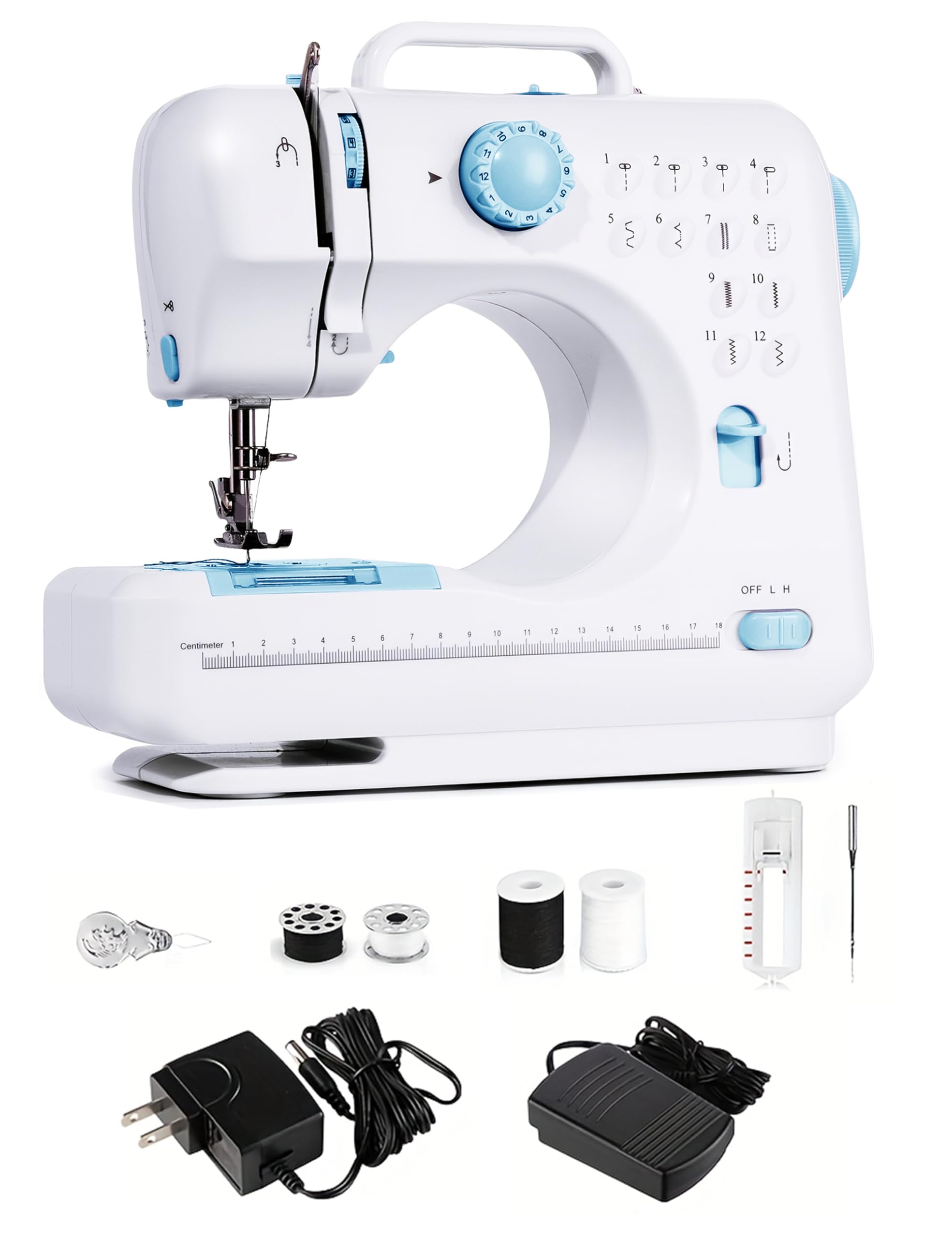 Sewing Machine for Beginners - Portable Electric Hand Mini Sewing Machine 12 Built-In Stitches with 2 Speed Foot Pedal Small Handheld Maquina de Coser Blue