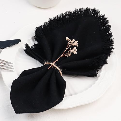 Servilletas de tela hechas a mano 100% algodón con flecos, 18 x 18 pulgadas, servilletas rústicas gruesas de mesa, juego de 4 servilletas cuadradas