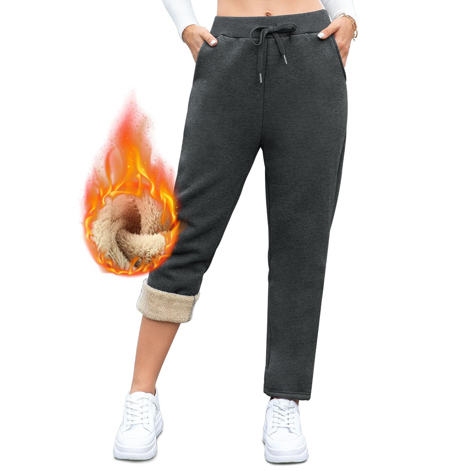 Aisprts Pantaloni Tuta Donna, Pantaloni Termici Invernali da Donna, Pantaloni in Pile Ispessito Pantaloni Felpati Donna con 2 Tasche, Elastico in Vita, Coulisse