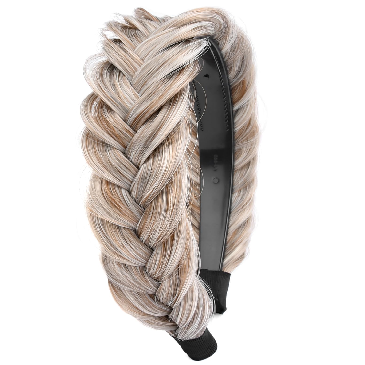 BOBIYA Wide Braided Headband with Teeth Braid Headbands With Teeth for Women Braided Hair Headbands with Tooth (White Gray Brown)
