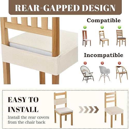 Miniatura 5 de Songrey Juego de 4 fundas de asiento impermeables para sillas de comedor, sin fundas para sillas traseras, elásticas, extraíbles y lavables, color