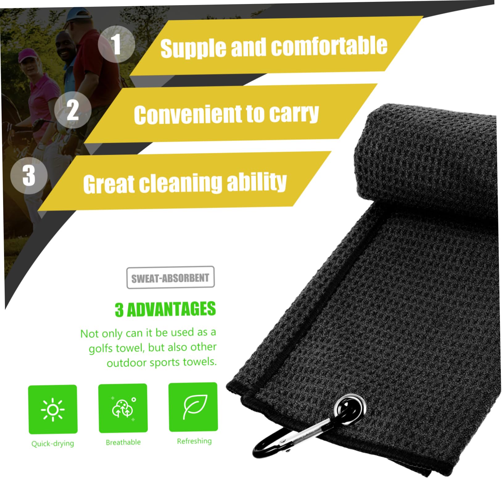 SUPVOX 3 Toallas De Golf Secas con Gancho Ligeras Y para Hombres Y Mujeres para Viajes.