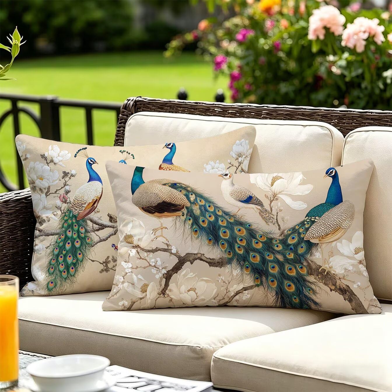 Cuscini per Divano 50x70 Set da 2 Colore tè Cuscini per Divano Esterno Giardino Copricuscini Copricuscino Letto Velluto Federe Cuscino Letto, per Soggiorno Sedie Balcone Campeggio Spiaggia, Paone x-82