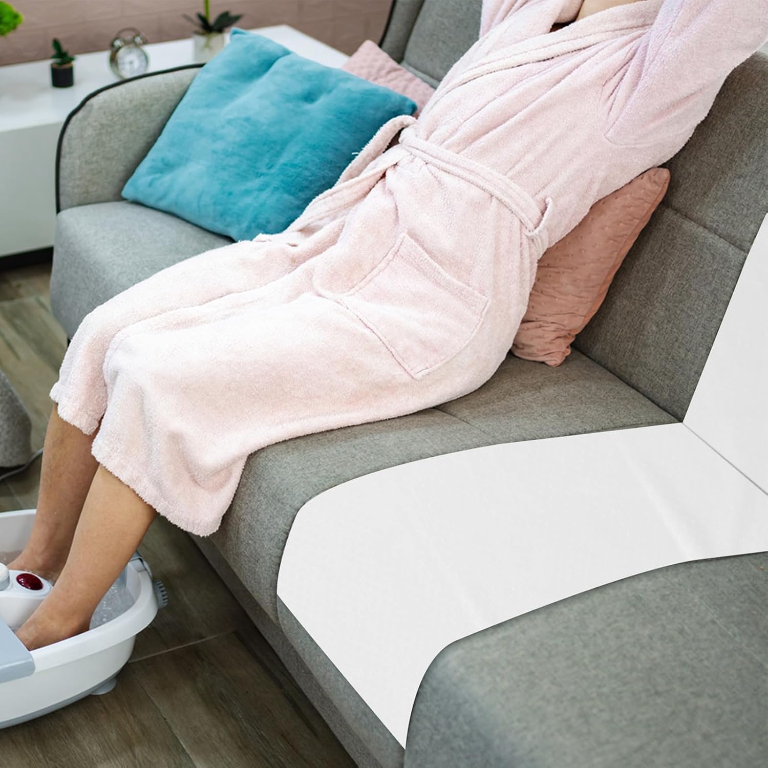 White Fleece Chaise Cover Set for Foot Bath Lounge Machine Washable Protective Slipcover for Massage Chairs and Home Spas, Chemical Fiber Fabric