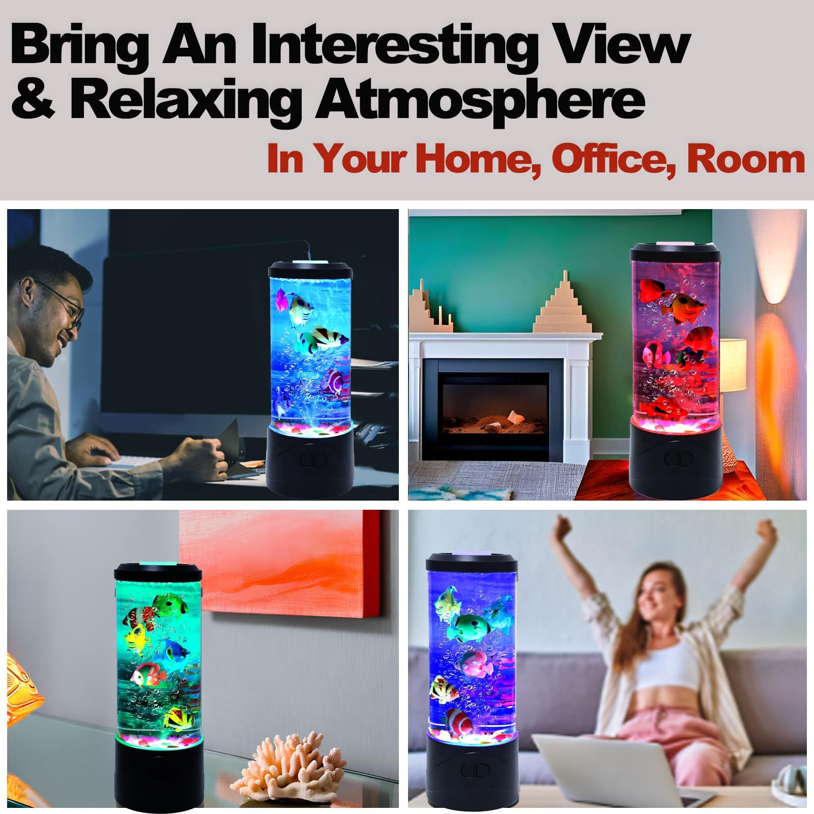 Lámpara de acuario falsa para pecera, lámpara de peces de burbujas con 6 luces nocturnas de peces artificiales, regalos sensoriales para niños y adultos, para habitaciones, oficinas y decoración de