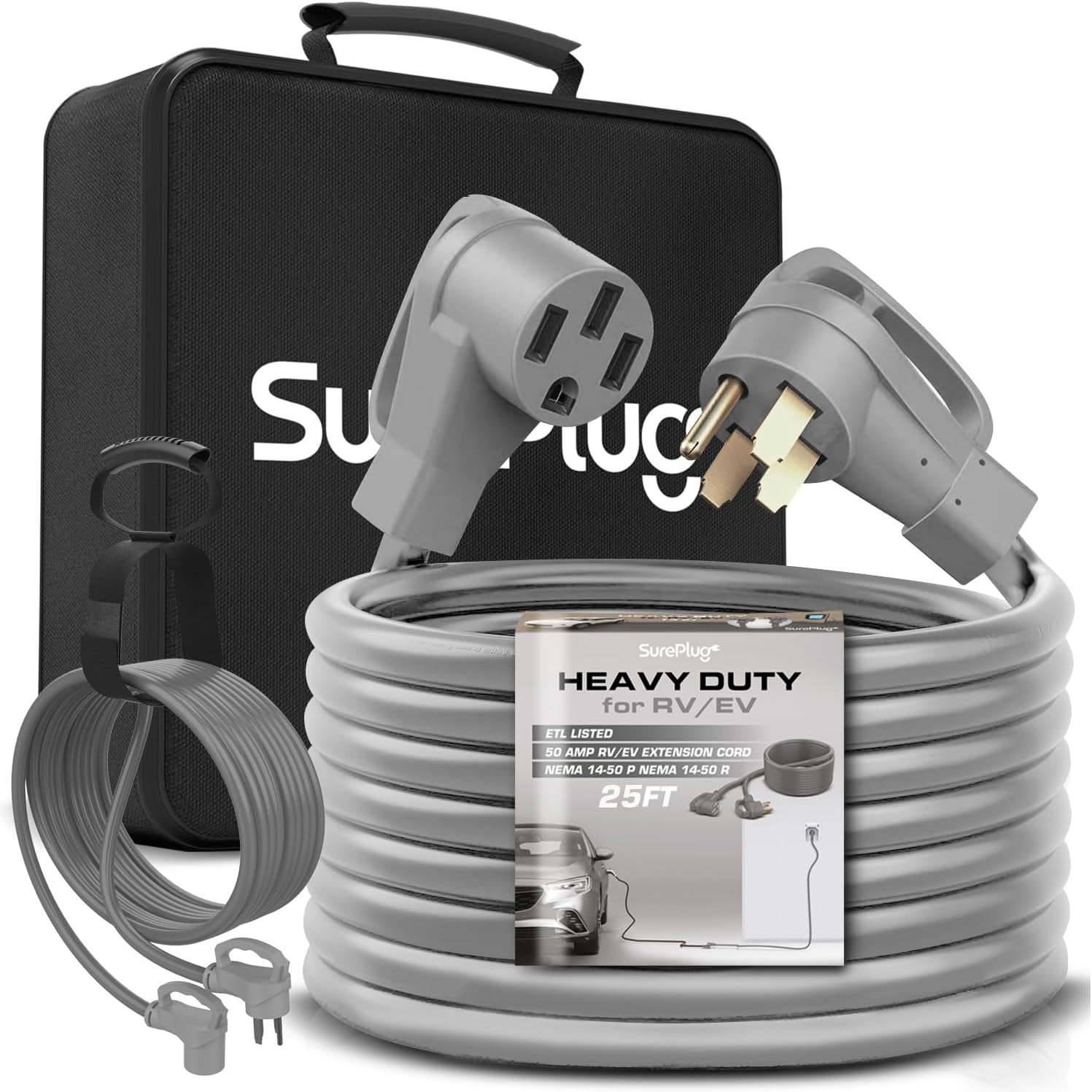 50 Amp Extension Cord for RV and EV 25 Feet | NEMA 14-50 - Tesla Charger Extension Cable | 250 Volt (STW/AWG) - UL/ETL Listed | Ideal for Car and Camper - Heavy Duty. (25 ft)