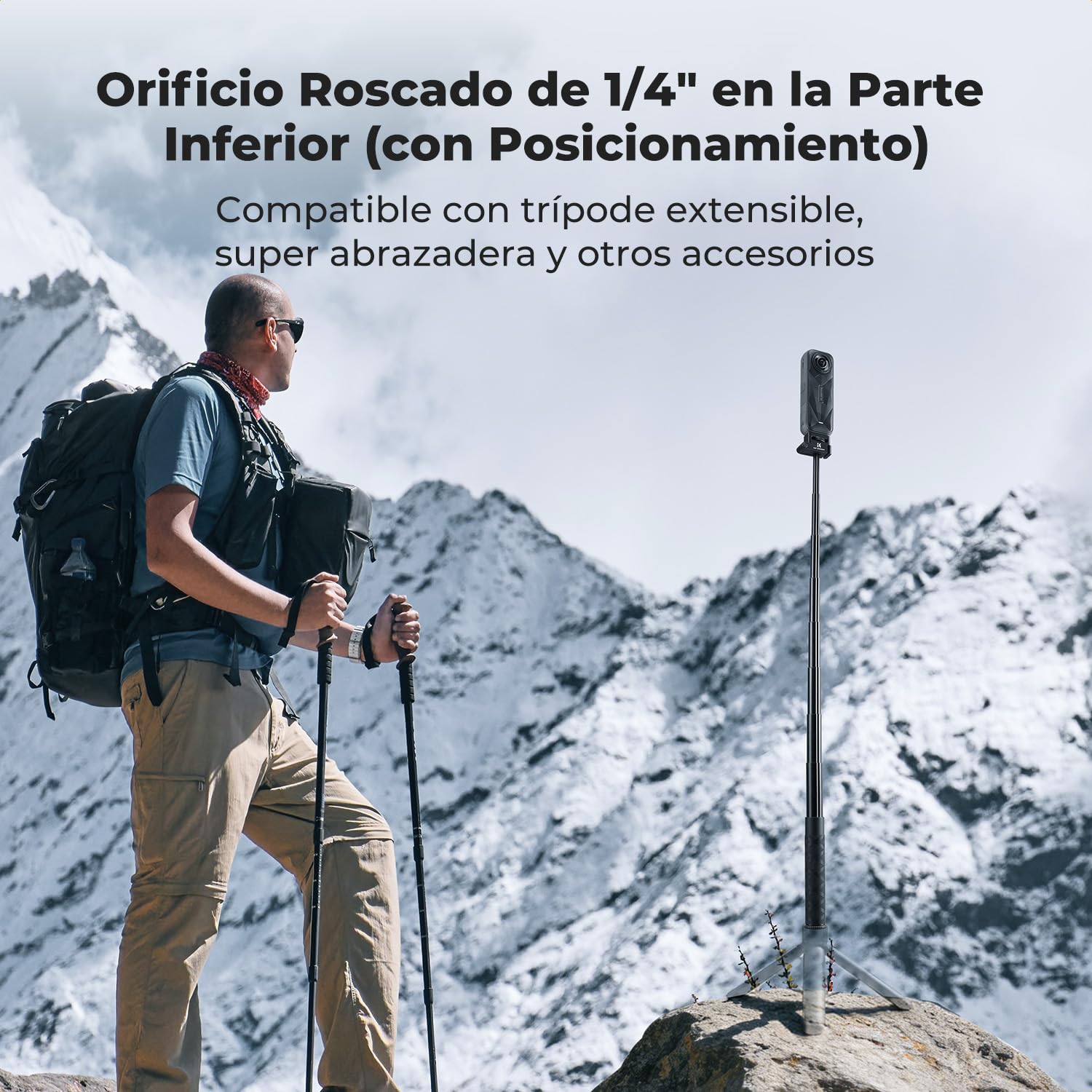 K&F Concept Palo Selfie Plegable Invisible de aleación de Aluminio de 92,5 cm, con Soporte de Tornillo de 1/4", Compatible con Insta360 X5/X4/X3, dji Osmo 360, Luna Ultra, empuñadura Ajustable