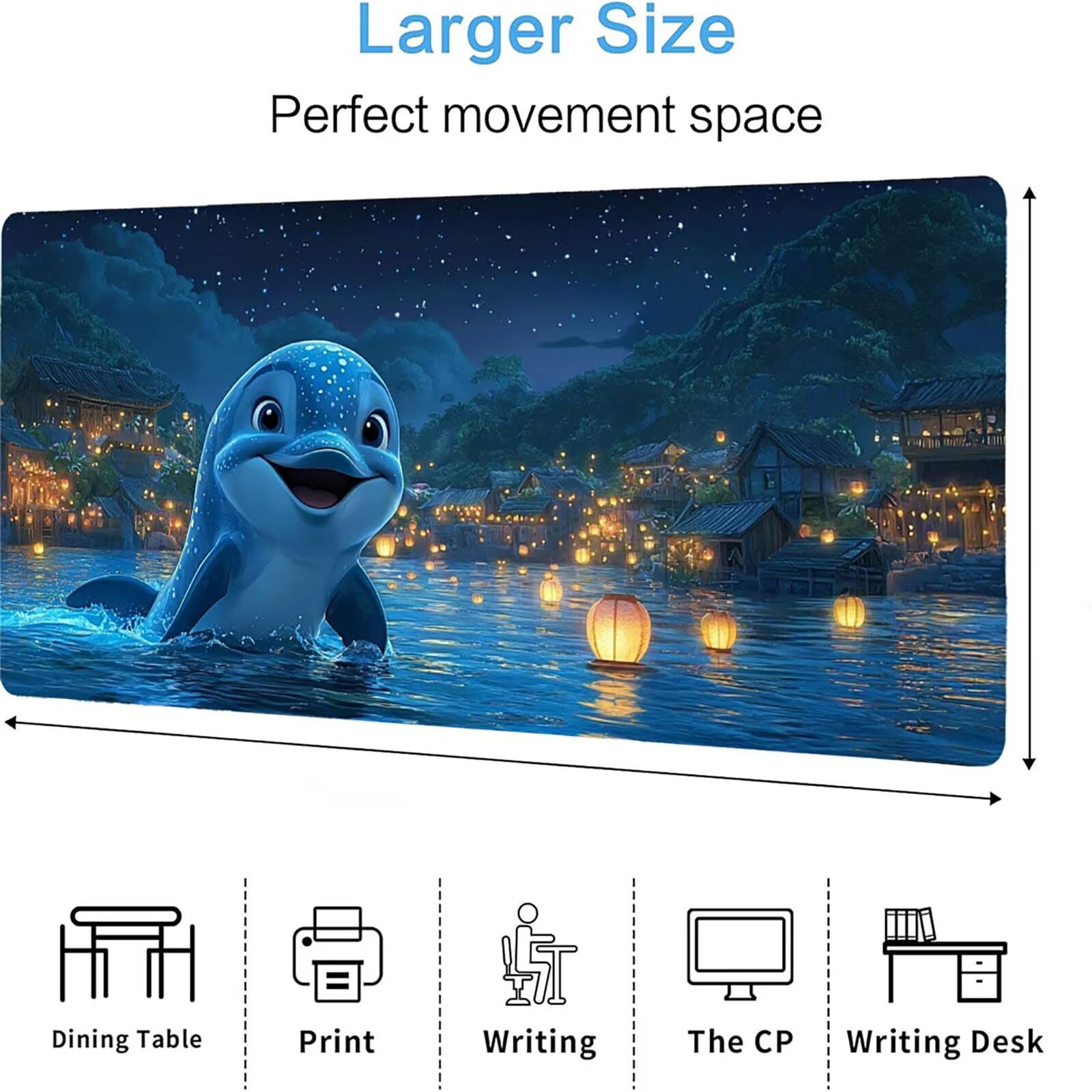 Podkładka pod mysz delfina matowa, podkładka pod mysz do gier XXL 1200 x 600 x 5 mm, podkładka na biurko dla graczy, bardzo duży zestaw stołów dla graczy, antypoślizgowy spód, klawiatura wodoodporna