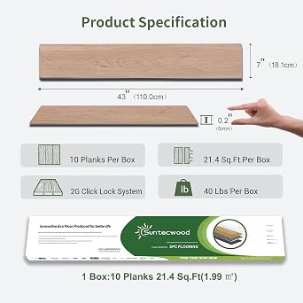 SPC Click Lock Luxury Vinyl Flooring Plank 5mm | 43 x 7 LVP Floating Floor Tiles (342.9 Sq.ft) | Rigid Core Planks for Indoor Use, Waterproof | 16 Boxes/Cherry Wood